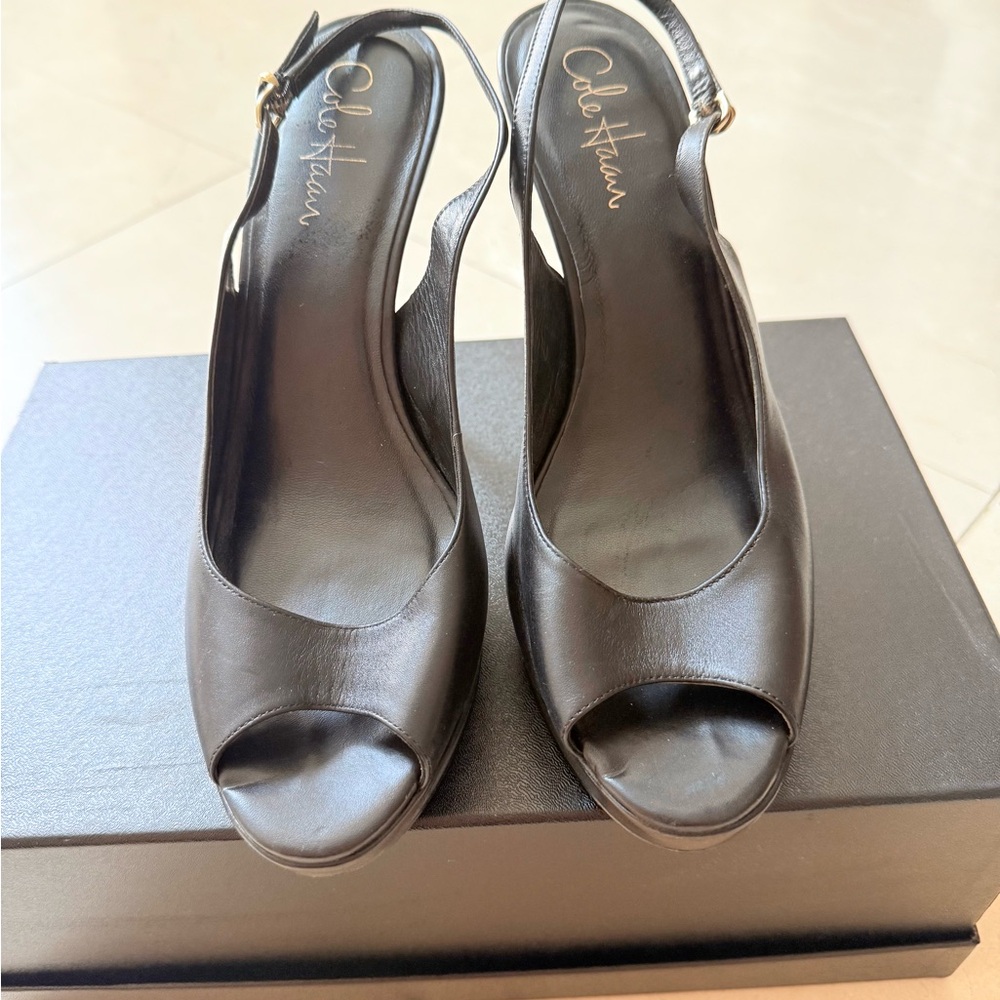 Cole Haan Black Peep Toe Slingback Heels with Nike Air comfort